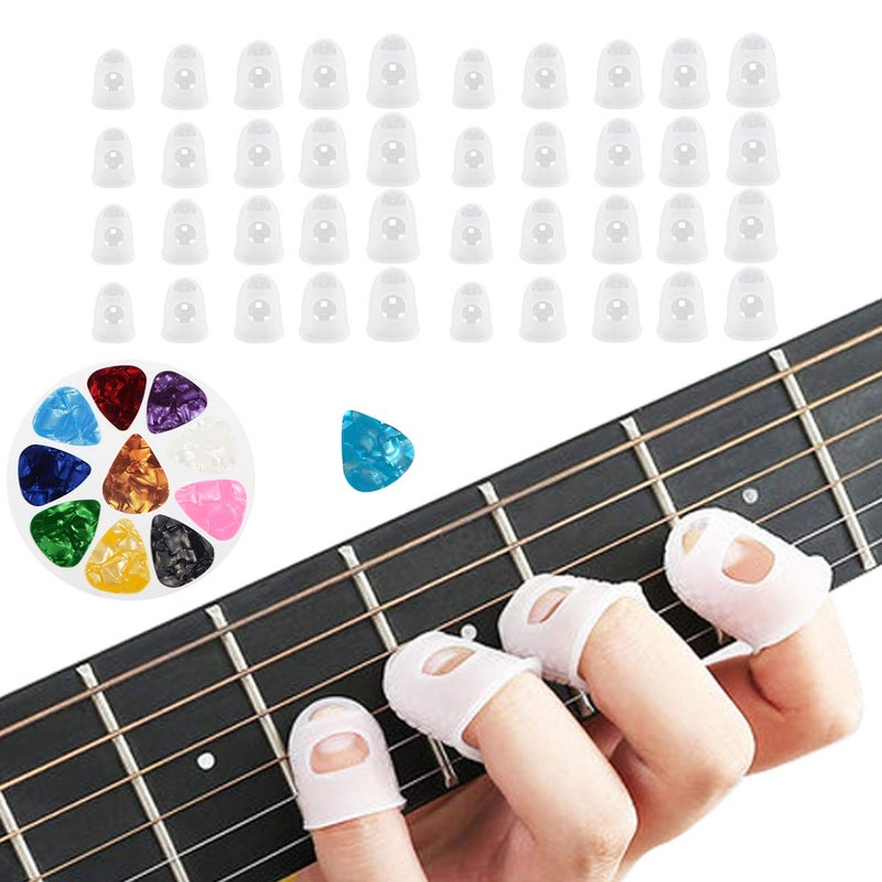 LGEGE 40 Pcs Silicone Guitar Finger Guards, Protection Caps for Stringed Instruments Like Ukulele, Bass, Sewing and Embroidery (5 Sizes) - Image 1